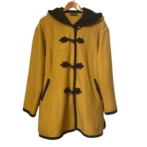 Vintage Geiger Coat Wool Mustard Yellow Charcoal Grey Trim Hooded Leaf 36 M